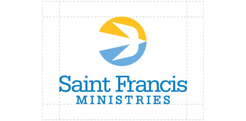Logo featuring a stylized bird in blue and yellow within a circle above the text "Saint Francis Ministries" in blue. The text "Saint Francis" is in a larger font, and "Ministries" is in a smaller, uppercase font.