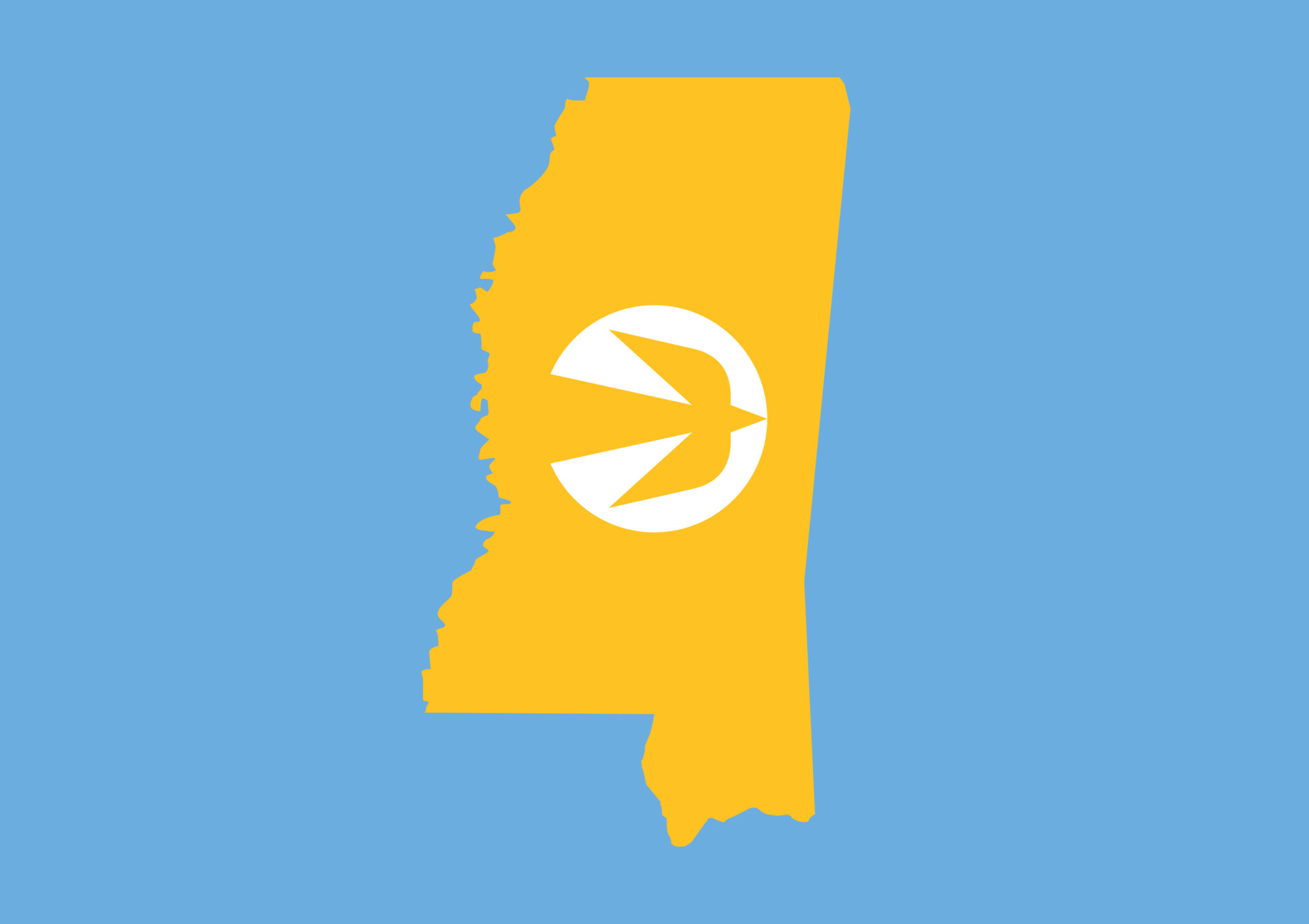 Mississippi state outline in yellow with the Saint Francis Ministries dove logo.