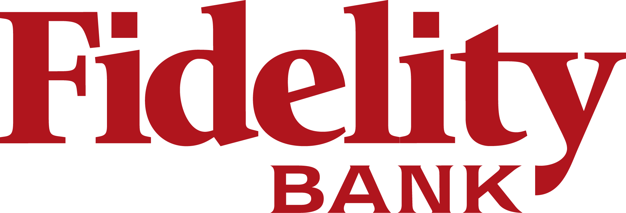 The image shows the Fidelity Bank logo. The word "Fidelity" is in large red font, with "BANK" in smaller red font below.