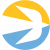 A stylized logo that features a half-circle split horizontally into yellow and blue sections with a bold, black swoosh resembling a bird in flight cutting through the center.